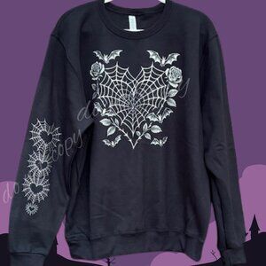 Gothic Web Heart Sweatshirt: Bats &‎ Roses Emo Graphic Pullover